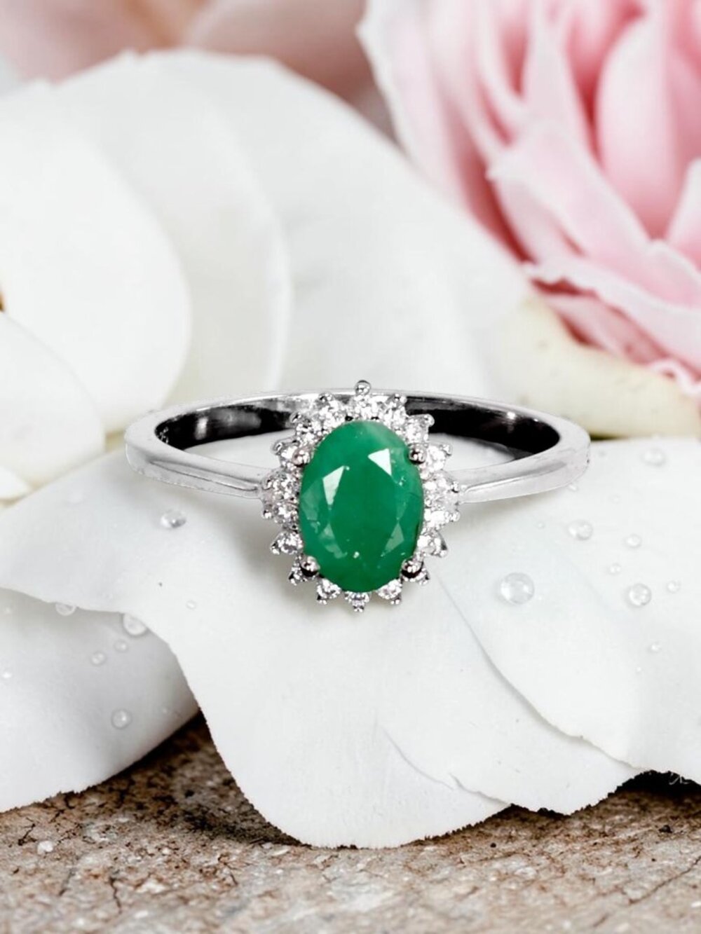 925 Sterling Silver Ring Oval Emerald 7x5mm Natural Gemstone Jewelry Size 7